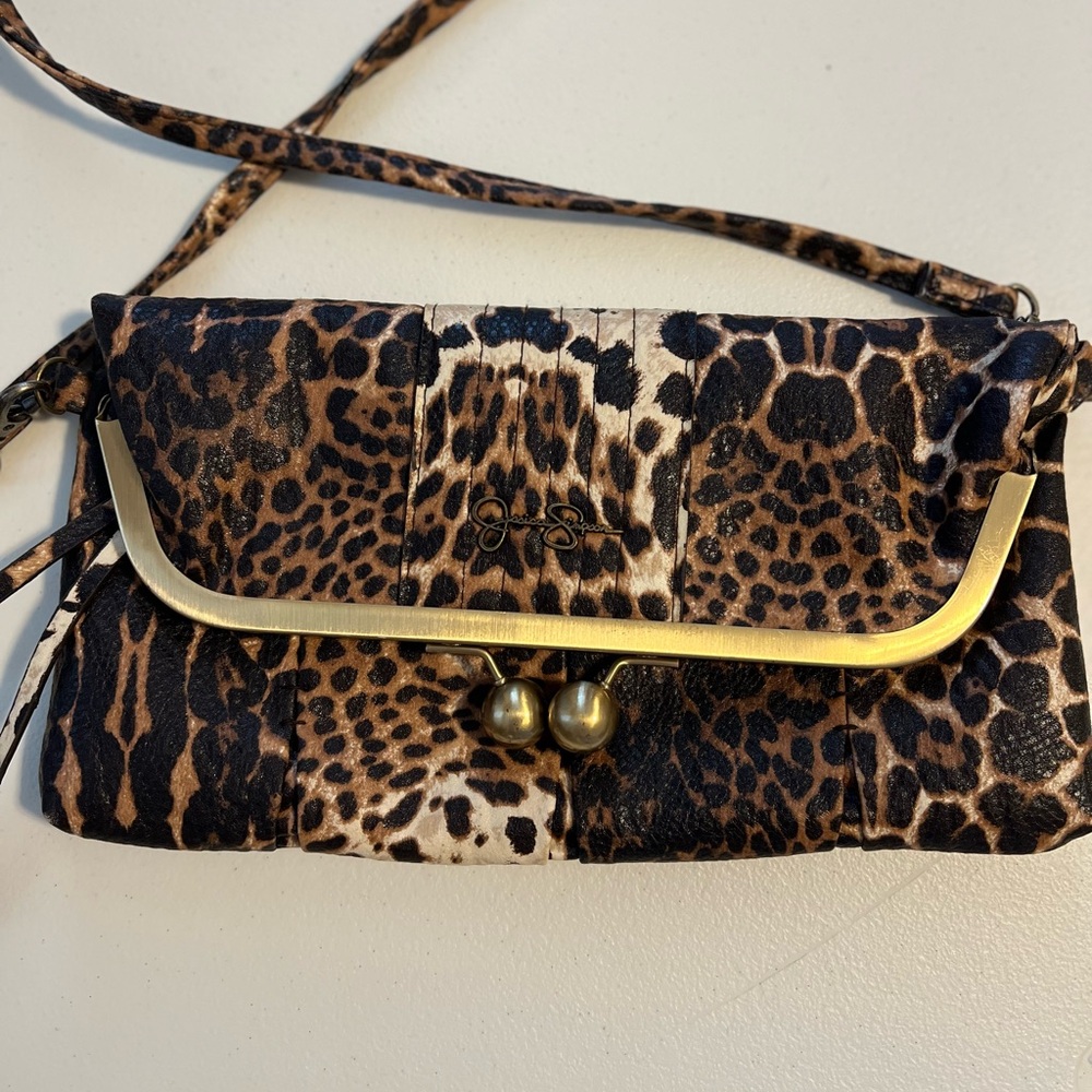 Jessica Simpson Leopard Print Clutch with Gold Trim
